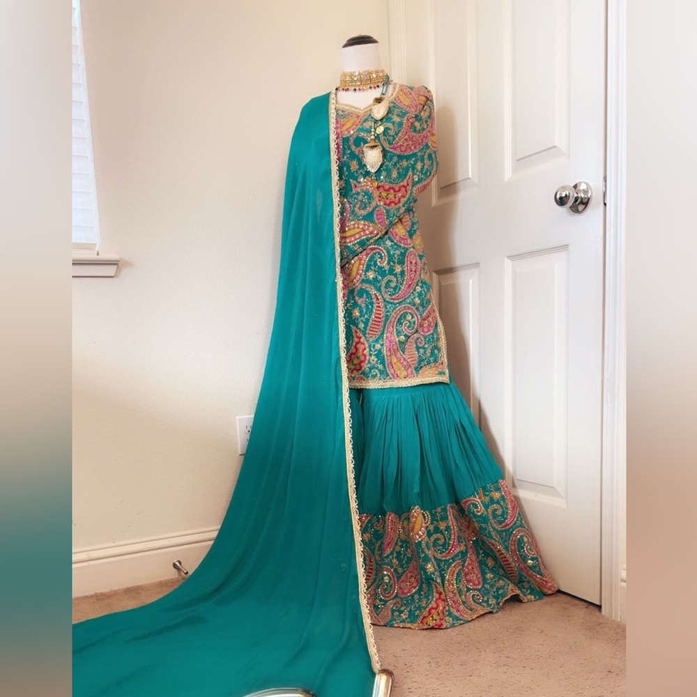 Teal and Multicolor Paisley Lehenga